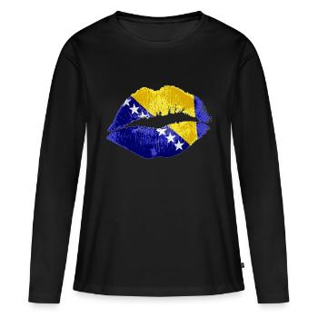 Kiss (Bosnie / Bosnie) - T-shirt manches longues Premium bio Femme - noir - Devant - Julia (174cm)