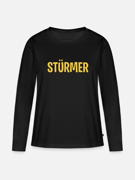 Stürmer Fussball T-Shirt - Frauen Premium Bio Langarmshirt - Schwarz