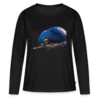 Vue de visage de perroquet d’ara de Jacinth - T-shirt manches longues Premium bio Femme - noir - Devant - Julia (174cm)