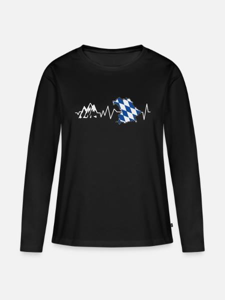 Herzschlag Bayern Wandern Berge - Frauen Premium Bio Langarmshirt - Schwarz