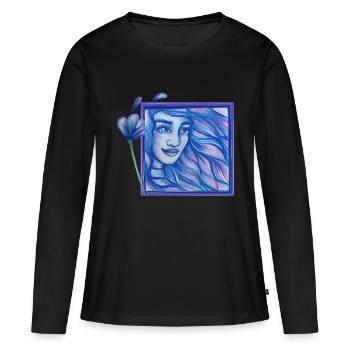 Déesse du vent Bleu - T-shirt manches longues Premium bio Femme - noir - Devant - Julia (174cm)