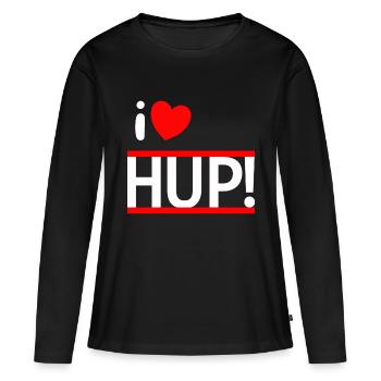 i LOVE HUP! - Frauen Premium Bio Langarmshirt - Schwarz - Vorne - Julia (174cm)