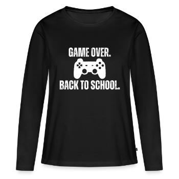 Game Over Back To School Funny Gaming Gamer Quote - Women's Premium Organic Long Sleeve Shirt - black - Front - Julia (174cm)
