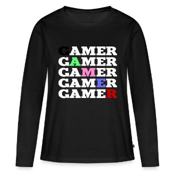 Gamer colorée et blanc - T-shirt manches longues Premium bio Femme - noir - Devant - Julia (174cm)