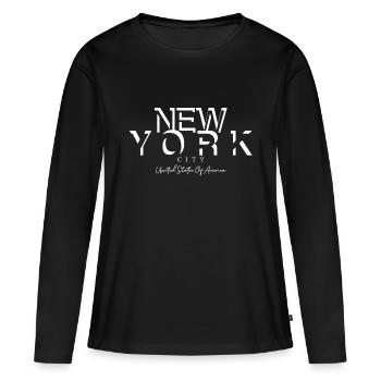 NEW YORK - T-shirt manches longues Premium bio Femme - noir - Devant - Julia (174cm)