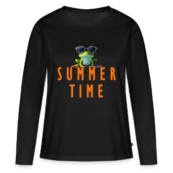 Grenouille heure d’été - T-shirt manches longues Premium bio Femme - noir - Devant - Julia (174cm)