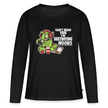Je ne t’entends pas, je suis en train de détruire les noobs - T-shirt manches longues Premium bio Femme - noir - Devant - Julia (174cm)