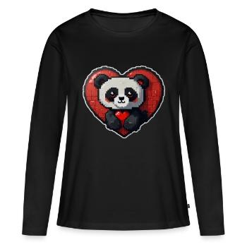 Pixel-Panda mit großem Herz - Frauen Premium Bio Langarmshirt - Schwarz - Vorne - Julia (174cm)
