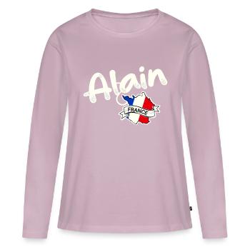 Alain France - T-shirt manches longues Premium bio Femme - rose poudré - Devant - Julia (174cm)