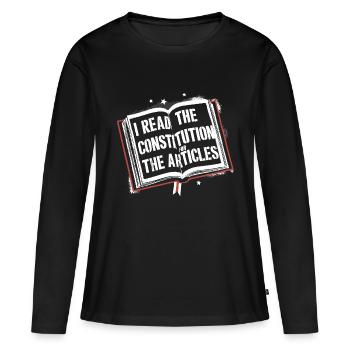 Constitution et humour – pour les vrais assoiffés de connaissances - T-shirt manches longues Premium bio Femme - noir - Devant - Julia (174cm)