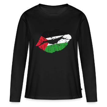 Kuss (Palästina / Palestine) - Frauen Premium Bio Langarmshirt - Schwarz - Vorne - Julia (174cm)
