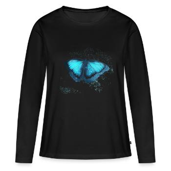 Icy Butterfly - Frost Eis Winter - Frauen Premium Bio Langarmshirt - Schwarz - Vorne - Julia (174cm)