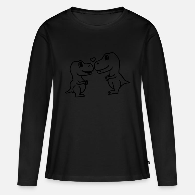 Verliebte Dinosaurier - Frauen Premium Bio Langarmshirt - Schwarz