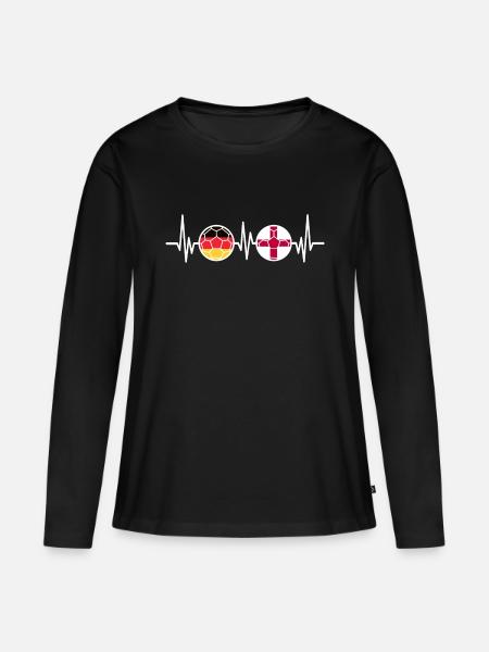 Fußball Deutschland England l Herzschlag - Frauen Premium Bio Langarmshirt - Schwarz