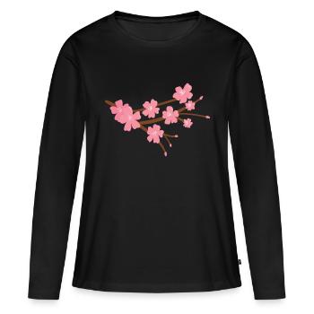 Fleur de cerisier japonais - T-shirt manches longues Premium bio Femme - noir - Devant - Julia (174cm)
