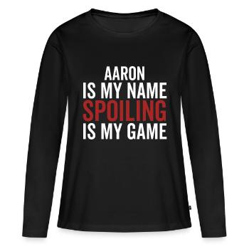 Aaron est mon nom Spoiler est mon jeu - T-shirt manches longues Premium bio Femme - noir - Devant - Julia (174cm)