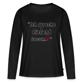 « Je parle sarcasme » - T-shirt manches longues Premium bio Femme - noir - Devant - Julia (174cm)