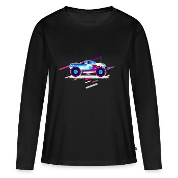 Roue de voiture des années 80 rétro violet - T-shirt manches longues Premium bio Femme - noir - Devant - Julia (174cm)