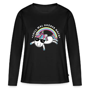 Einhorn chillt - Frauen Premium Bio Langarmshirt - Schwarz - Vorne - Julia (174cm)