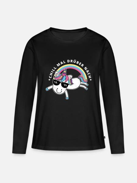 Einhorn chillt - Frauen Premium Bio Langarmshirt - Schwarz