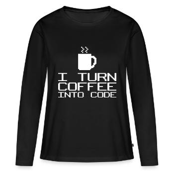 Je transforme le café en code - T-shirt manches longues Premium bio Femme - noir - Devant - Julia (174cm)