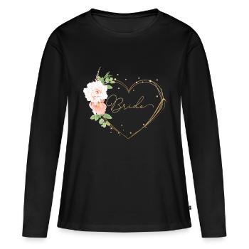 Team Bride Floral Heart personnalisable - T-shirt manches longues Premium bio Femme - noir - Devant - Julia (174cm)