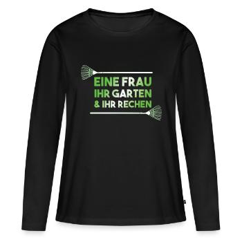 Eine Frau Ihr Garten & Rechen - lustiges Design - Frauen Premium Bio Langarmshirt - Schwarz - Vorne - Julia (174cm)