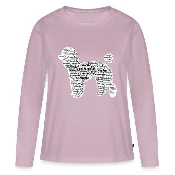 Caniche Silhouette Chien de Race Nuage de mots - T-shirt manches longues Premium bio Femme - rose poudré - Devant - Julia (174cm)