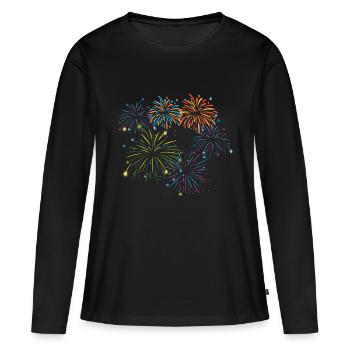 feux d’artifice nouvel an fusées pétards - T-shirt manches longues Premium bio Femme - noir - Devant - Julia (174cm)