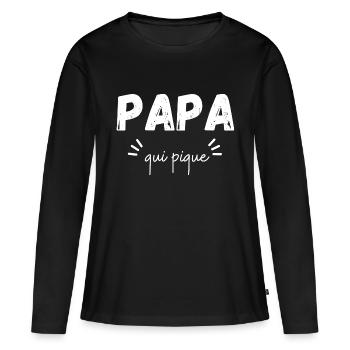 Papa qui pique - T-shirt manches longues Premium bio Femme - noir - Devant - Julia (174cm)