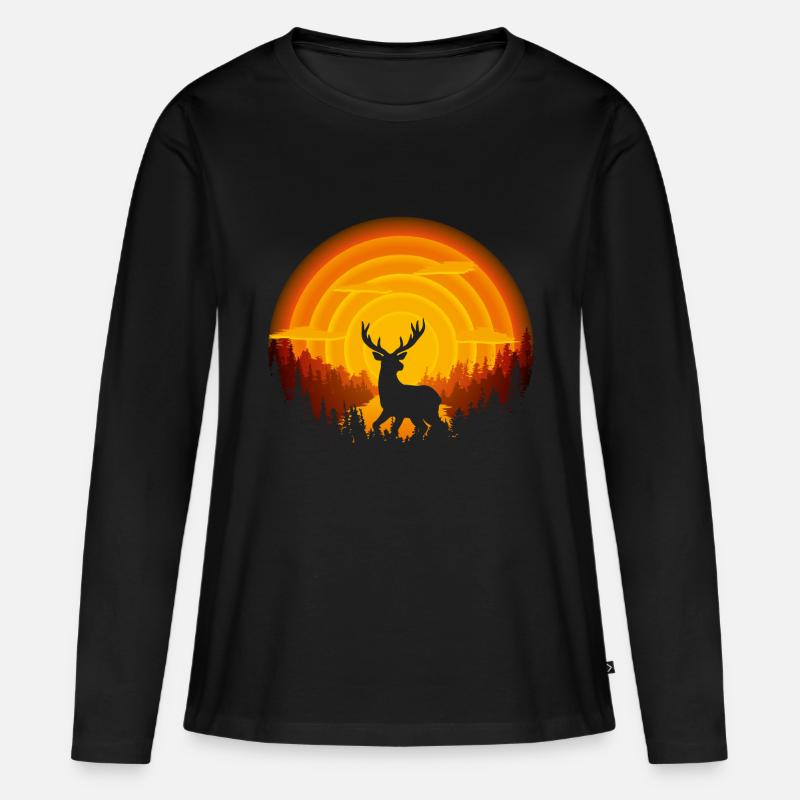 Hirschschatten - Frauen Premium Bio Langarmshirt - Schwarz