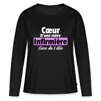 Fière d'être infirmière - T-shirt manches longues Premium bio Femme - noir - Devant - Julia (174cm)