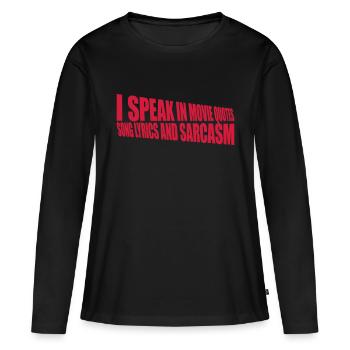 parler des paroles et du sarcasme - T-shirt manches longues Premium bio Femme - noir - Devant - Julia (174cm)