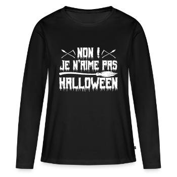Anti halloween humour Je n'aime pas Halloween - T-shirt manches longues Premium bio Femme - noir - Devant - Julia (174cm)