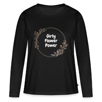 Girly Flower Power - Frauen Premium Bio Langarmshirt - Schwarz - Vorne - Julia (174cm)