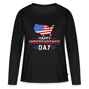 JOYEUSE FÊTE DE L’INDÉPENDANCE ÉTATS-UNIS - T-shirt manches longues Premium bio Femme - noir - Devant - Julia (174cm)