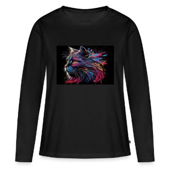 Couleur de l’illustration de chat - T-shirt manches longues Premium bio Femme - noir - Devant - Julia (174cm)