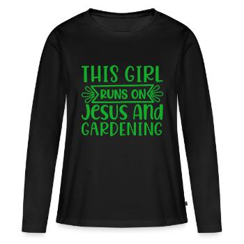 Dieses Mädchen läuft auf Jesus und Gartenarbeit Christus-Glaube - Frauen Premium Bio Langarmshirt - Schwarz - Vorne - Julia (174cm)