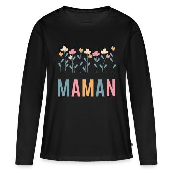 Idée cadeau pour Maman - T-shirt manches longues Premium bio Femme - noir - Devant - Julia (174cm)