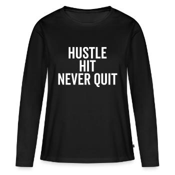 Hustle Hit Never Quit - T-shirt manches longues Premium bio Femme - noir - Devant - Julia (174cm)