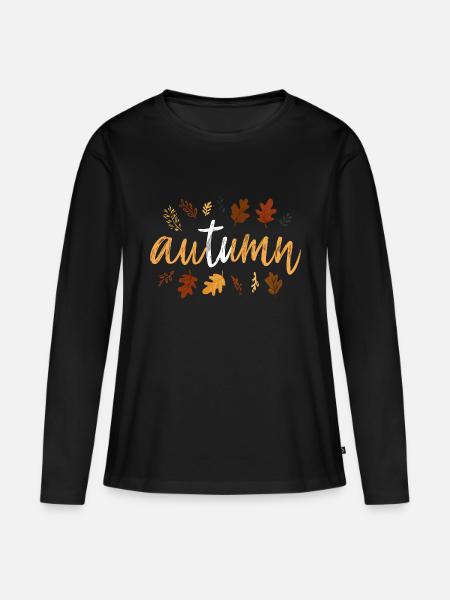 Autumn – Handlettering mit Herbstblättern. - Frauen Premium Bio Langarmshirt - Schwarz