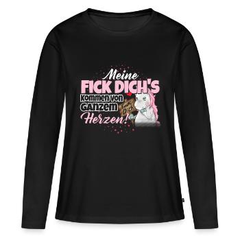 Einhorn - Fick Dich - Frauen Premium Bio Langarmshirt - Schwarz - Vorne - Julia (174cm)