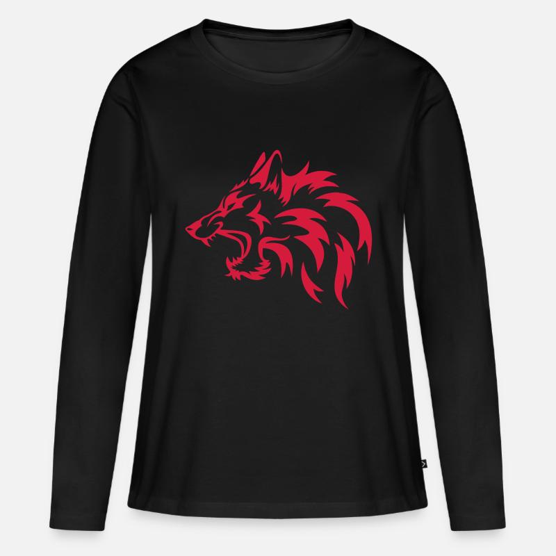 Wolfskopf Stammes - Frauen Premium Bio Langarmshirt - Schwarz
