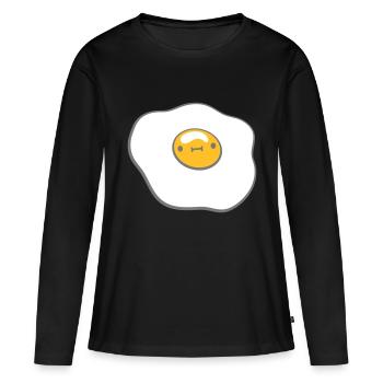 Oeuf au plat avec visage - T-shirt manches longues Premium bio Femme - noir - Devant - Julia (174cm)