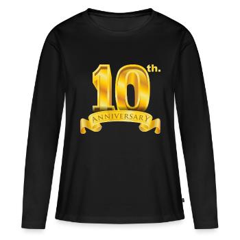 10e anniversaire grand nombre et ruban d’or - T-shirt manches longues Premium bio Femme - noir - Devant - Julia (174cm)