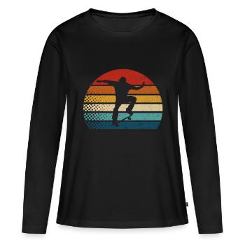 Skateur Skateboard Skate Skater Rétro Skate - T-shirt manches longues Premium bio Femme - noir - Devant - Julia (174cm)