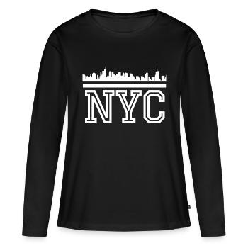 Lettrage NYC - T-shirt manches longues Premium bio Femme - noir - Devant - Julia (174cm)