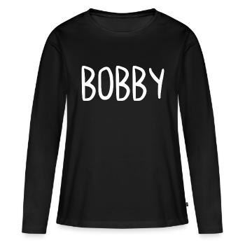 Bobby Nom personnalisé Police Texte Anniversaire - T-shirt manches longues Premium bio Femme - noir - Devant - Julia (174cm)