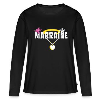 Marraine Baptême Chérubin - Collier avec Cœur - T-shirt manches longues Premium bio Femme - noir - Devant - Julia (174cm)
