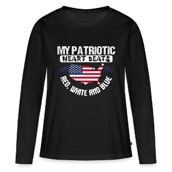 MON CŒUR PATRIOTIQUE BAT ROUGE, BLANC ET BLEU - T-shirt manches longues Premium bio Femme - noir - Devant - Julia (174cm)